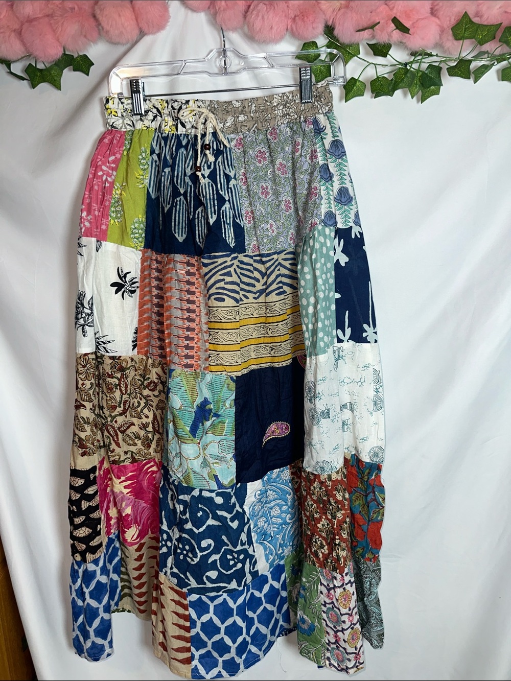 Kathmandu Patchwork Maxi Skirt - Navy, Blue, Pink, Green, Cream